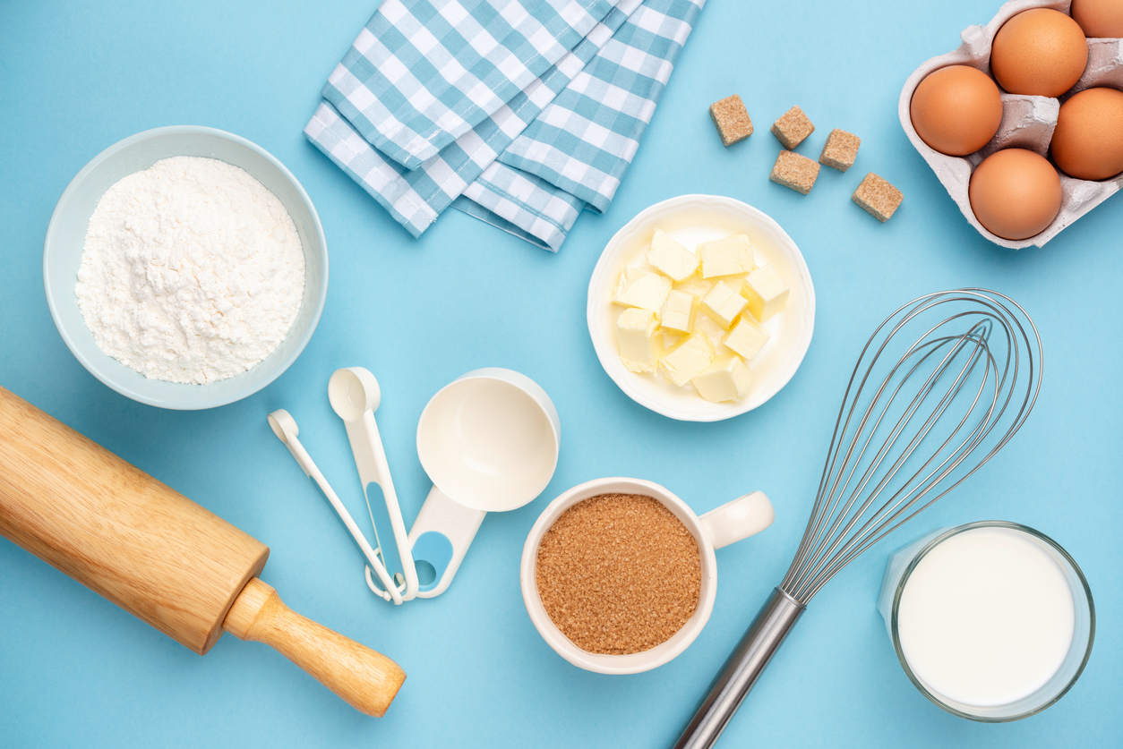 Selection of essential baking ingredients